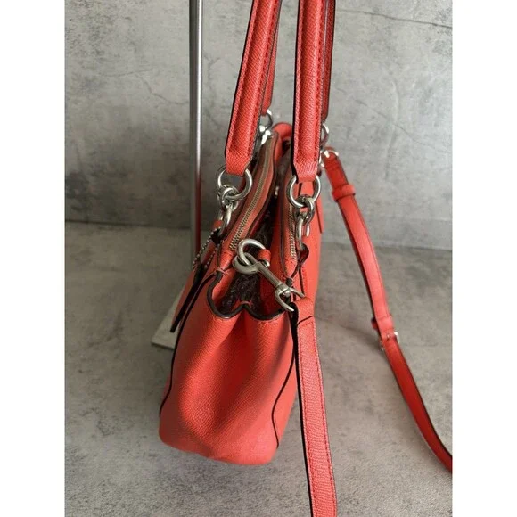 COACH Mini Christie Carryall Cross grain Satchel Leather Crossbody bag Coral EUC - Picture 3 of 7